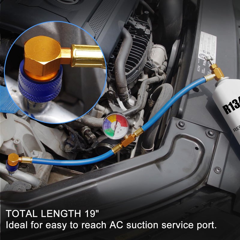 JIFETOR AC Charge Hose with Gauge, Car R134A Refrigerant Recharge Kit, Auto Air Conditioning U Charging Hose Low Pressure Measuring Meter with 1/2 inch Can Tap and R134A Quick Coupler, 100PSI - Image 3
